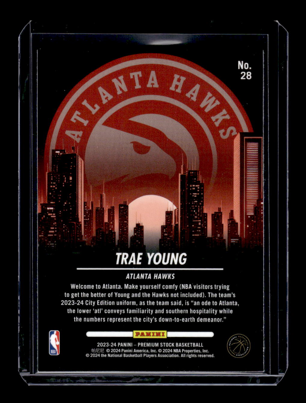 2023-24 Hoops Premium Stock City Edition #28 Trae Young (Atlanta Hawks)