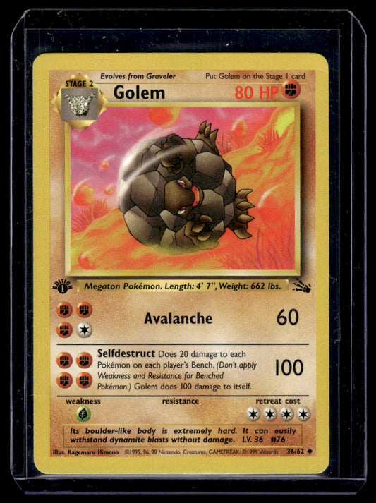 1999 Pokemon Fossil Base Set Card #36 Golem 1st Edition