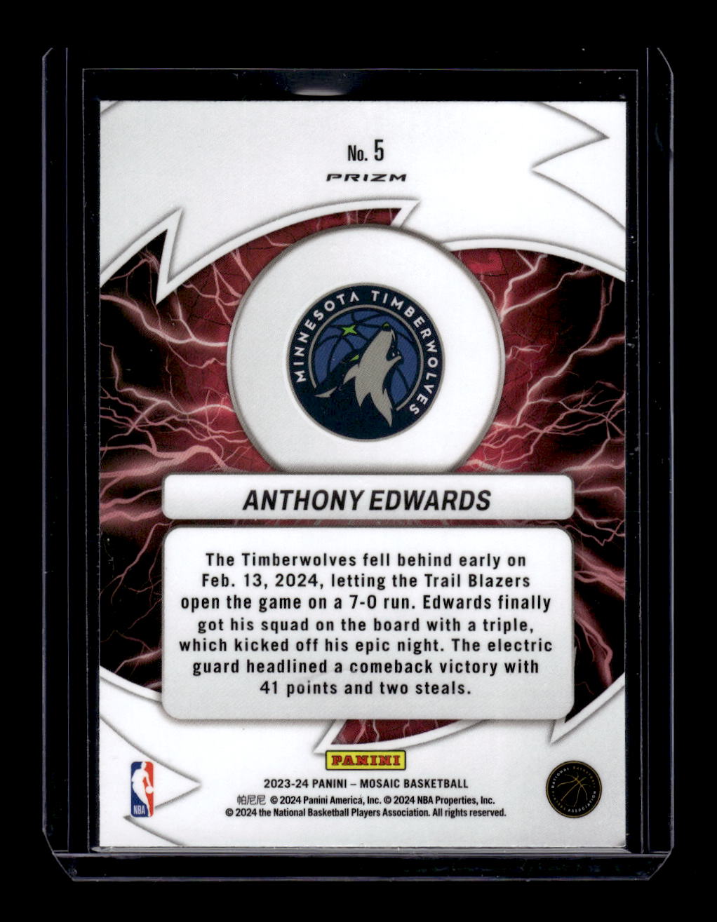 2023-24 Panini Mosaic Thunder Road Green #5 Anthony Edwards (Minnesota Timberwolves)