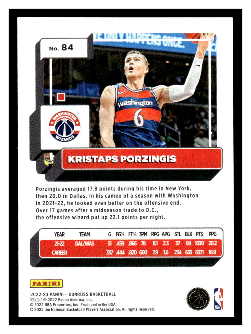 2023-24 NBA Hoops #84 Kristaps Porzingis (Washington Wizards)