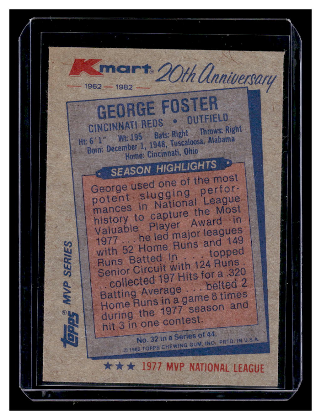 1982 Topps Kmart 20th Anniversary #32 George Foster (Cincinnati Reds)