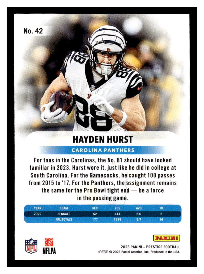 2023 Panini Prestige #42 Hayden Hurst (Carolina Panthers)