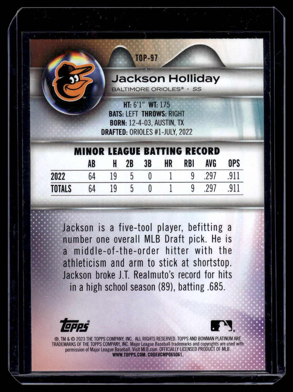 2023 Bowman Platinum "Top Prospects #TOP-97 Jackson Holiday (Baltimore Orioles)