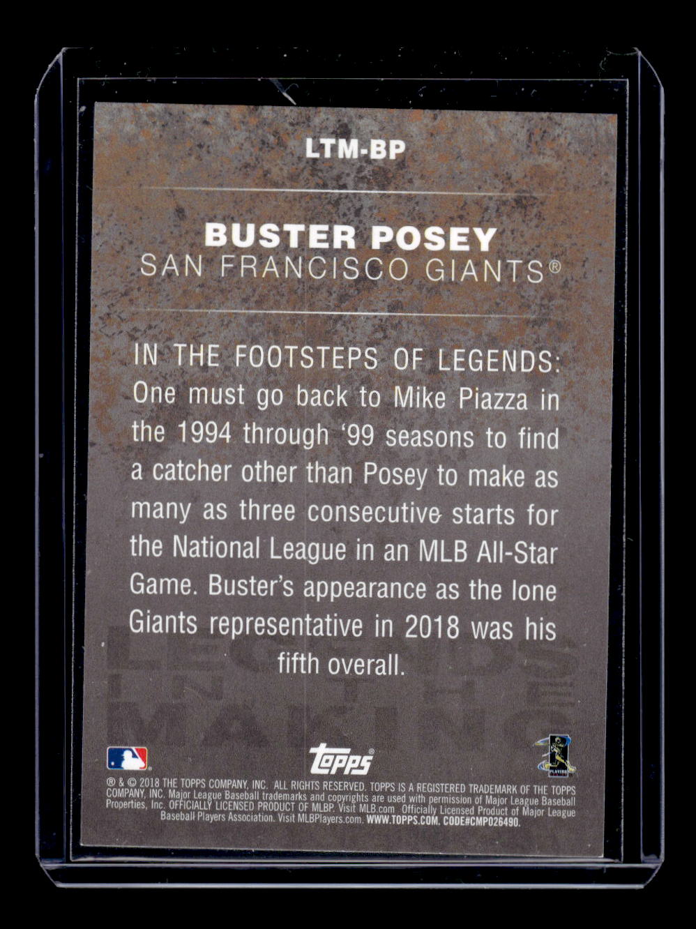 2018 Topps "Legends in the Makings" #LTM-BP Buster Posey (San Francisco Giants)