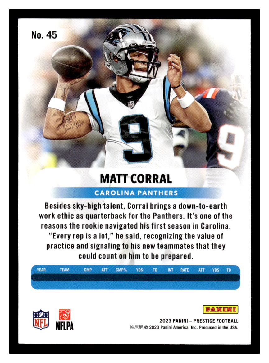 2023 Panini Prestige #45 Matt Corral (Carolina Panthers)