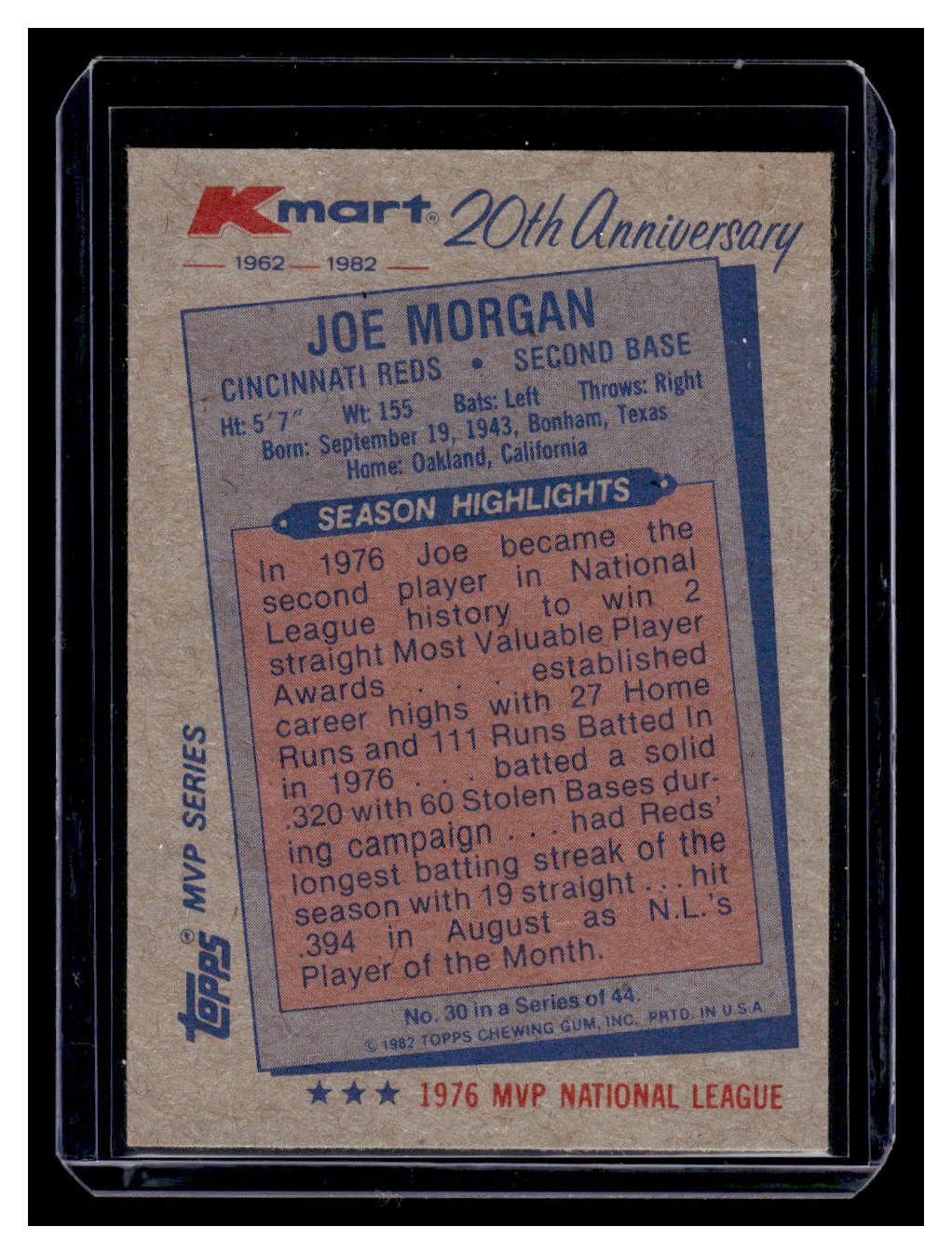 1982 Topps Kmart 20th Anniversary #30 Joe Morgan (Cincinnati Reds)