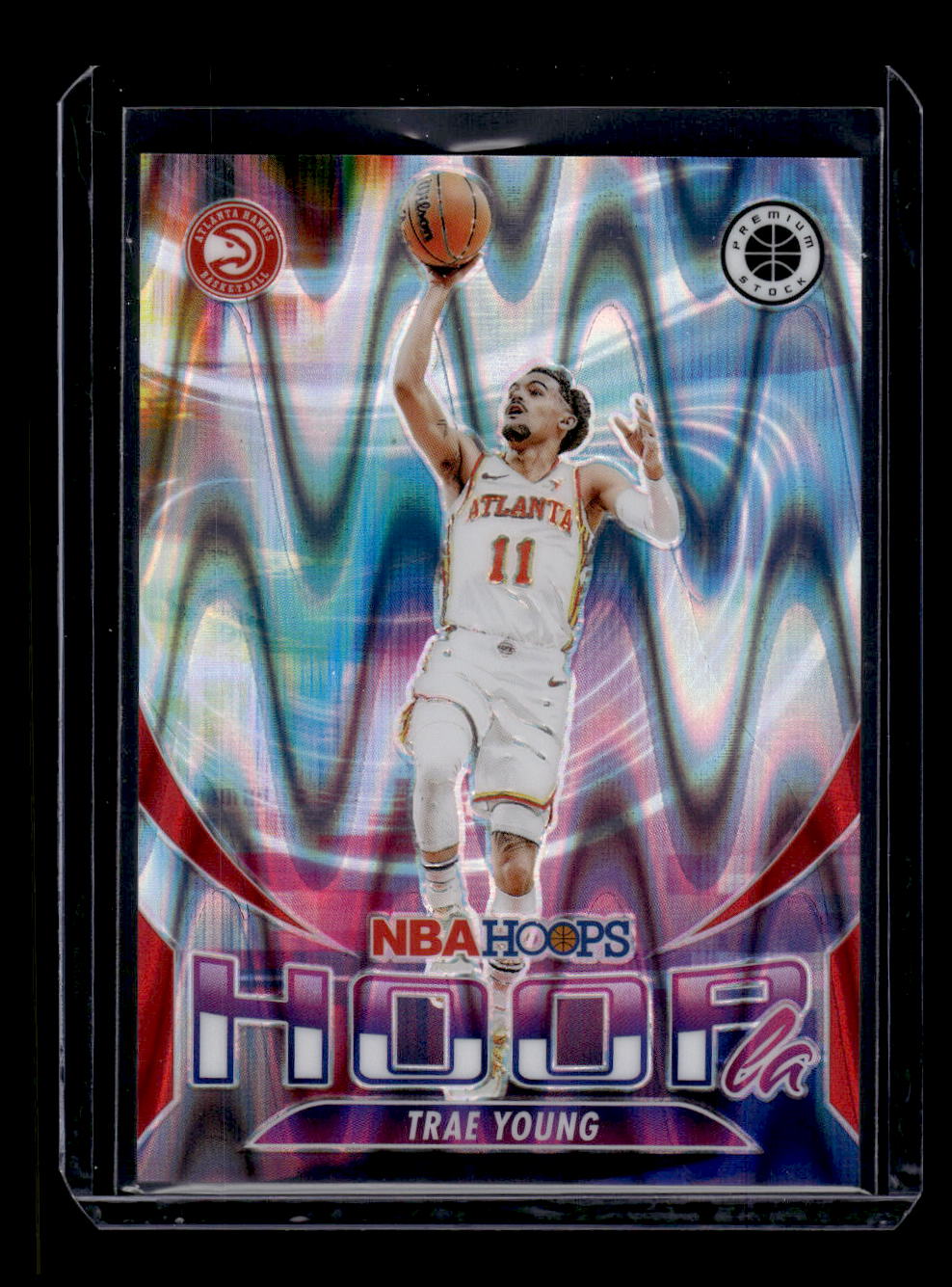 2023-24 Hoops Premium Stock Hoopla Red Seismic Prizm #15 Trae Young #'d /199 (Atlanta Hawks)