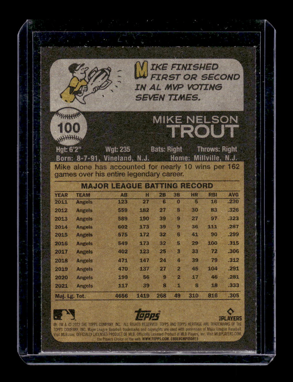 2022 Topps Heritage #100 Mike Trout (Los Angeles Angels)