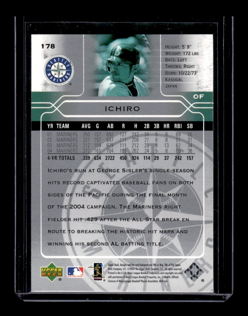 2005 Upper Deck #178 Ichiro Suzuki (Seattle Mariners)