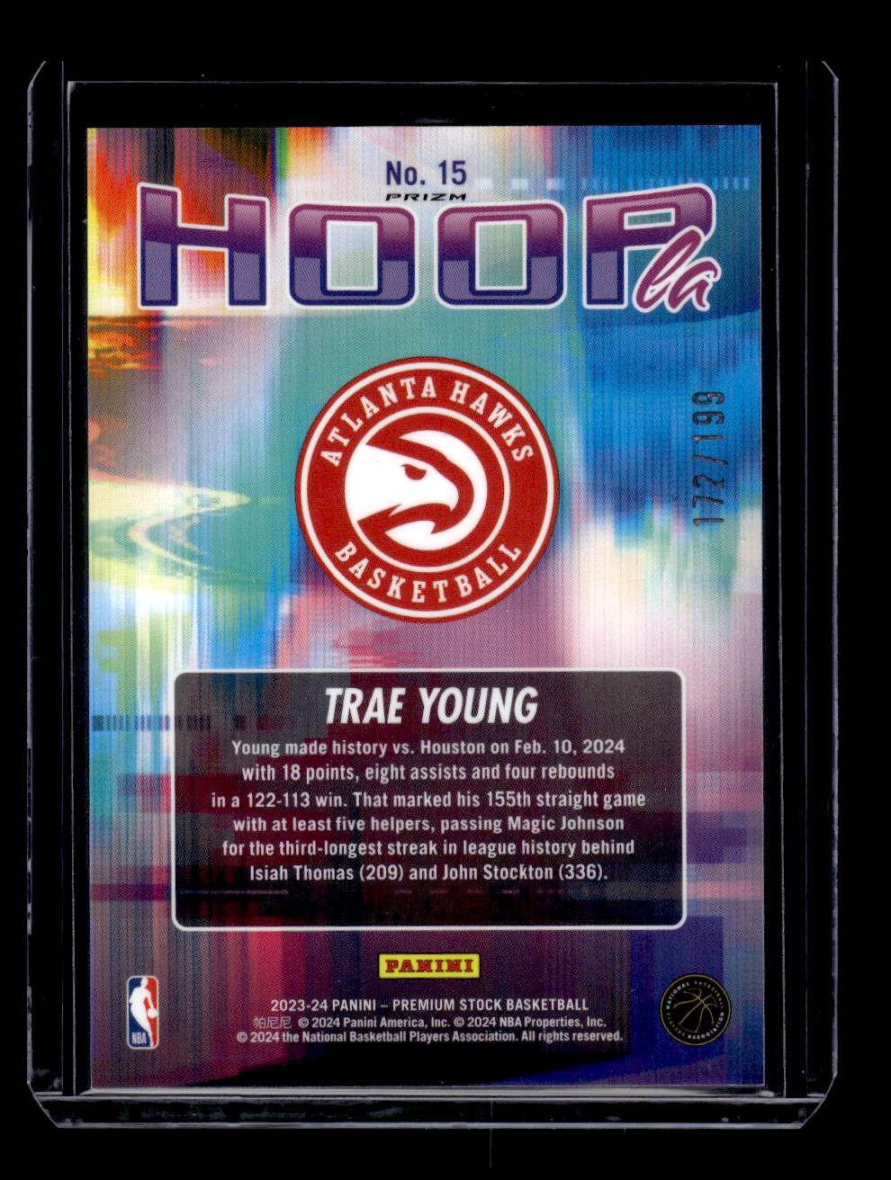 2023-24 Hoops Premium Stock Hoopla Red Seismic Prizm #15 Trae Young #'d /199 (Atlanta Hawks)