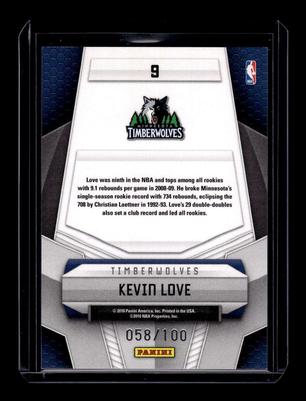 2009-10 Certified Potential Red #9 Kevin Love #'d 58/100 (Minnesota Timberwolves)