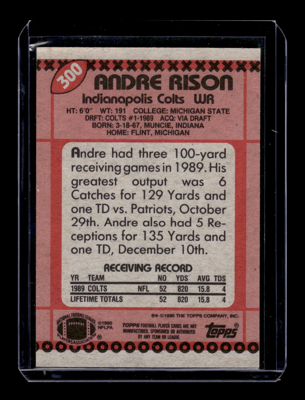 1990 Topps #300 Andre Rison UER (Indianapolis Colts)