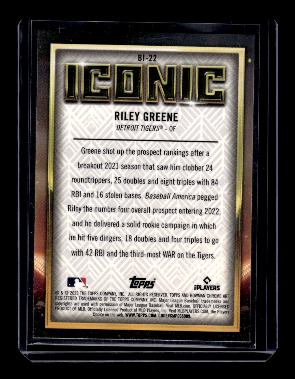 2023 Bowman Chrome Bowman Iconic #BI22 Riley Greene (Detroit Tigers)