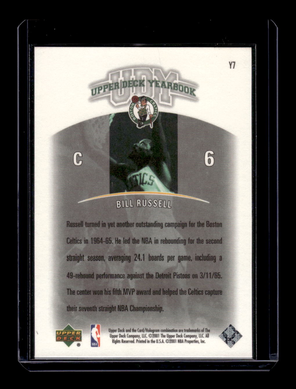 2001-02 Upper Deck Legends Yearbook #Y7 Bill Russell (Boston Celtics)