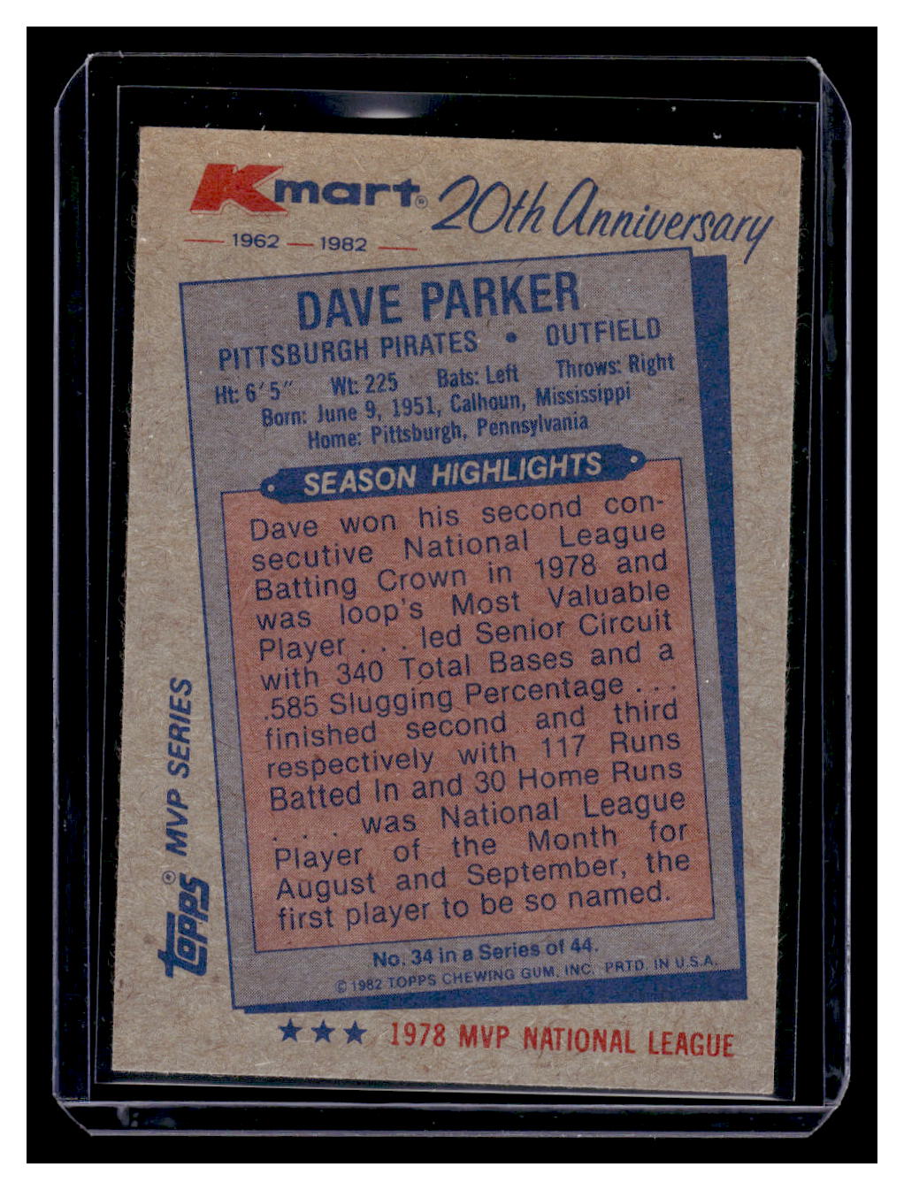 1982 Topps Kmart 20th Anniversary #34 Dave Parker (Pittburgh Pirates)