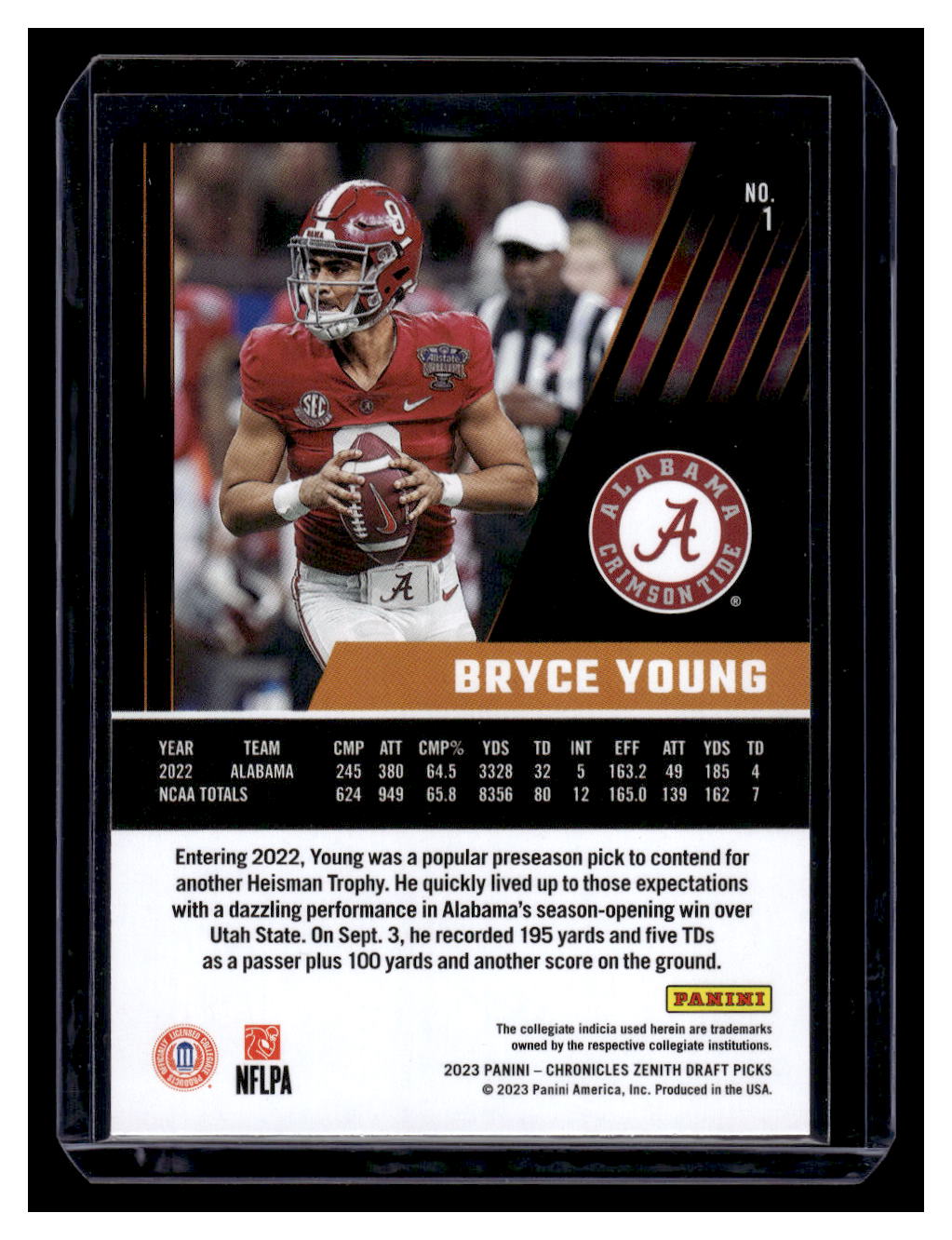 2023 Panini Chronicles Draft Picks Zenith #1 Bryce Young (Alabama)