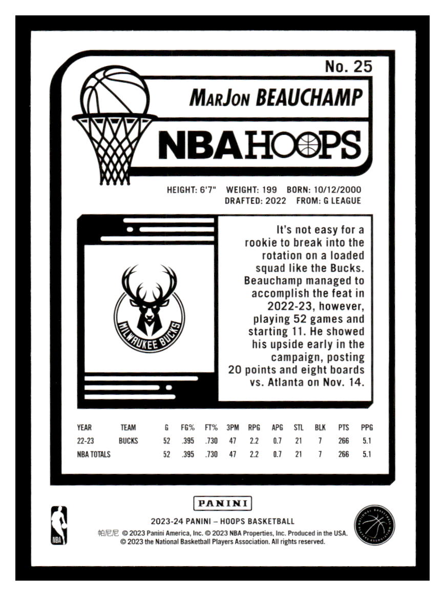 2023-24 Panini NBA Hoops #25 Marjon Beauchamp (Milwaukee Bucks)