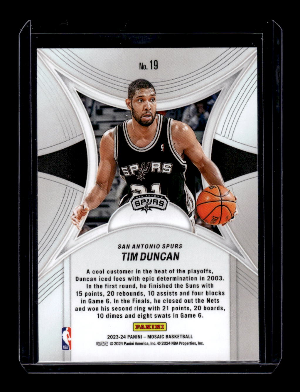 2023-24 Panini Mosaic Epic Performers #19 Tim Duncan (San Antonio Spurs)