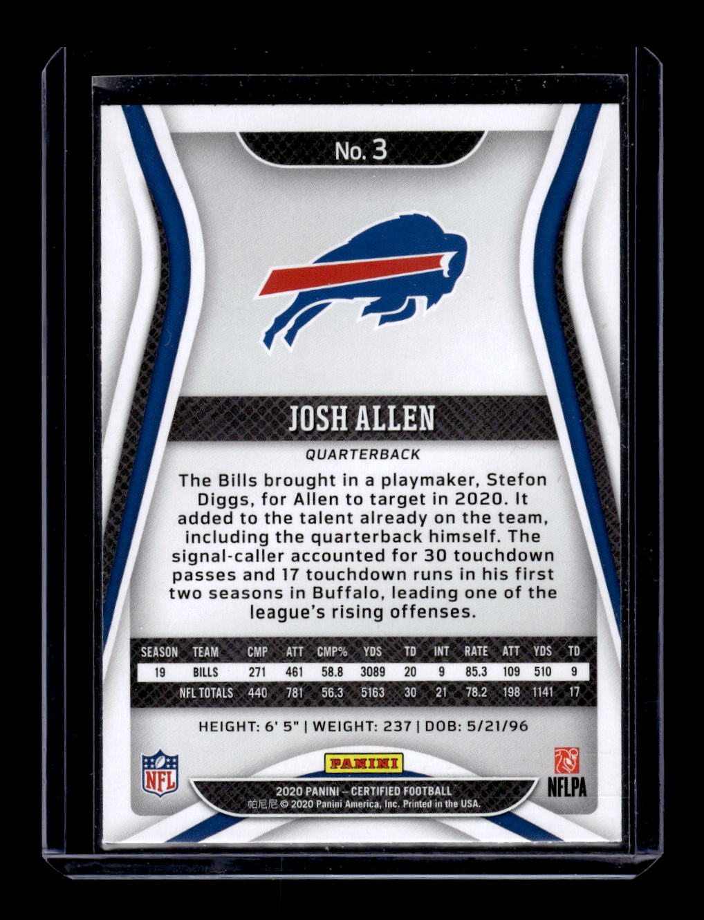 2020 Certified #3 Josh Allen (Buffalo Bills)