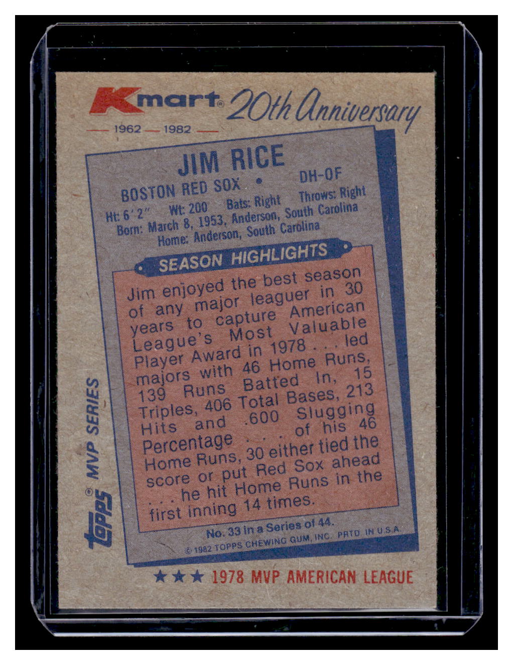 1982 Topps Kmart 20th Anniversary #33 Jim Rice (Boston Red Sox)