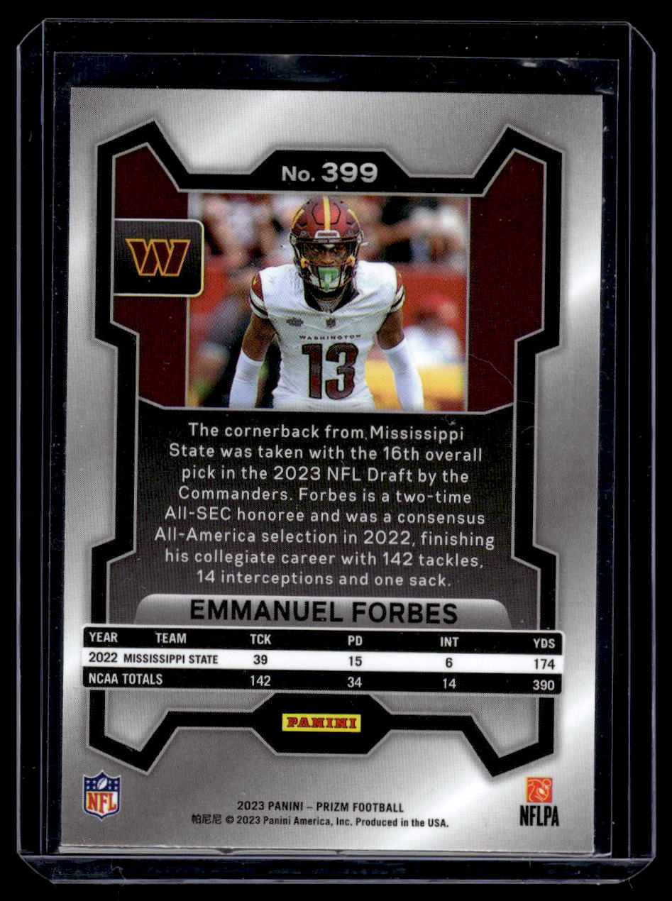 2023 Panini Prizm #399 Rookie RC Emmanuel Forbes (Washington Commanders)