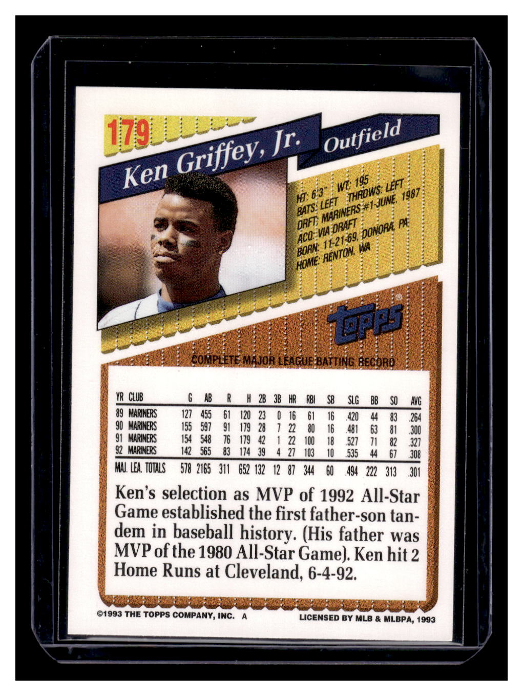 1993 Topps #179 Ken Griffey Jr. (Seattle Mariners)