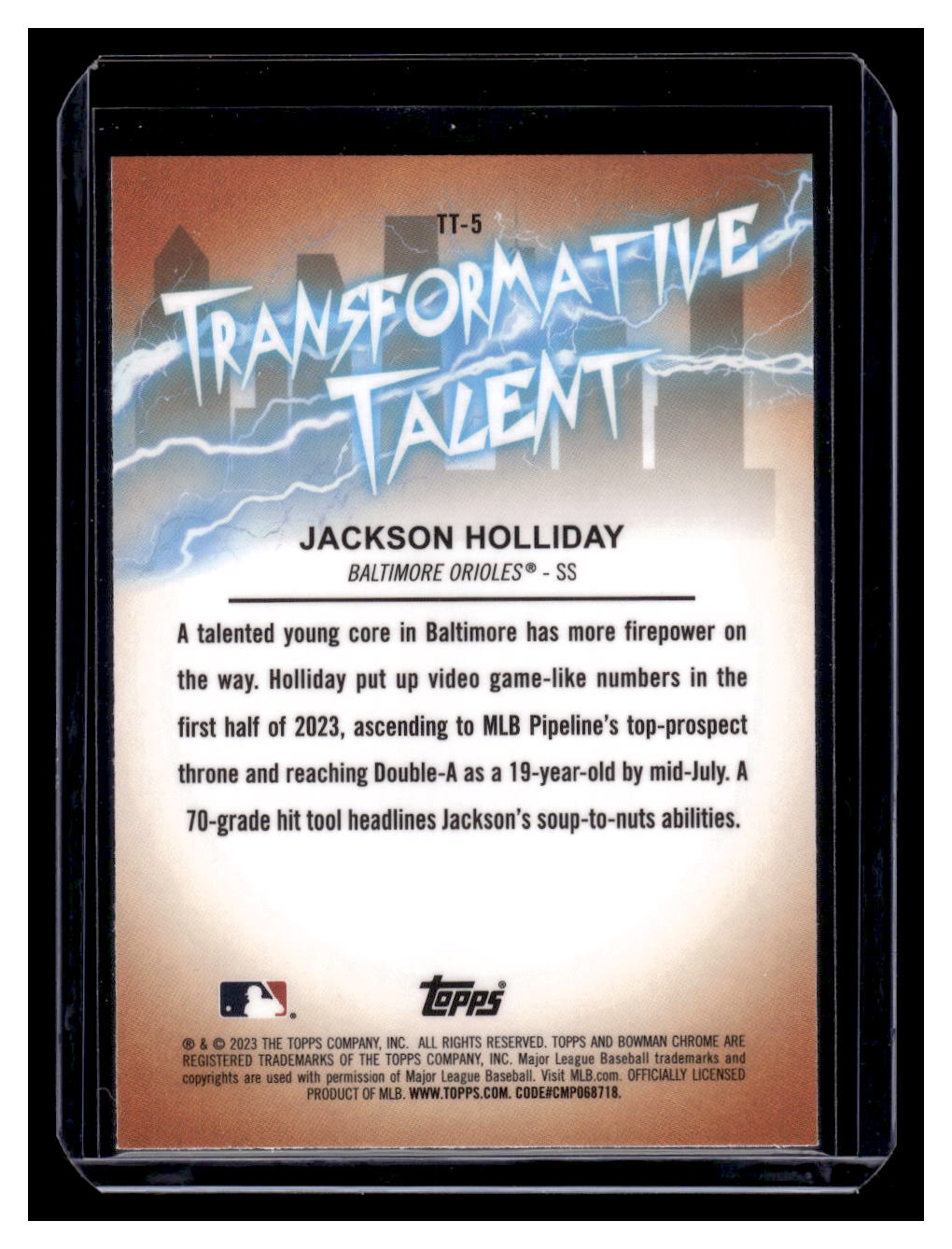 2023 Bowman Draft Chrome "Transformative Talent" #TT-5 Jackson Holiday (Baltimore Orioles)