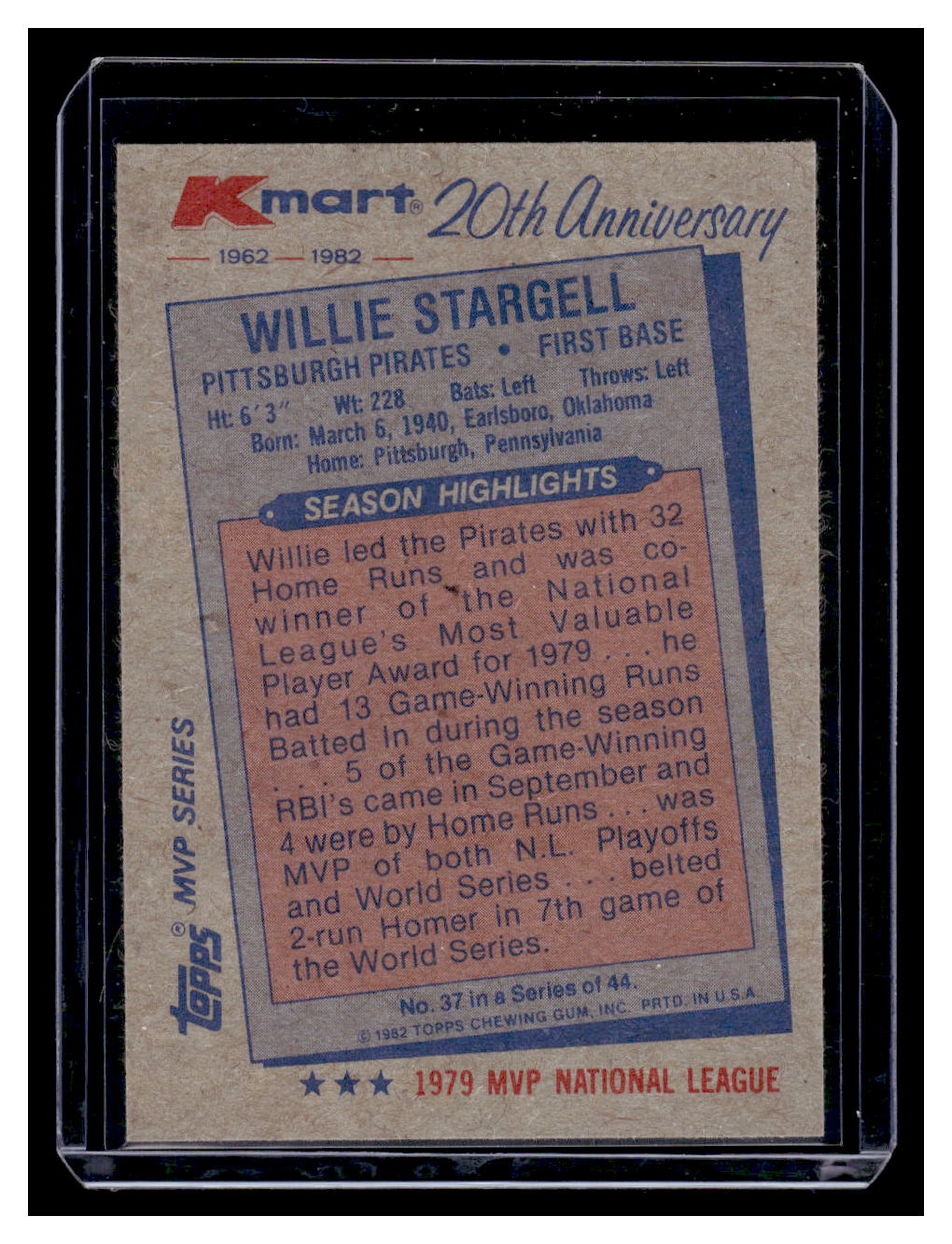 1982 Topps Kmart 20th Anniversary #37 Willie Stargell (Pittsburgh Pirates)