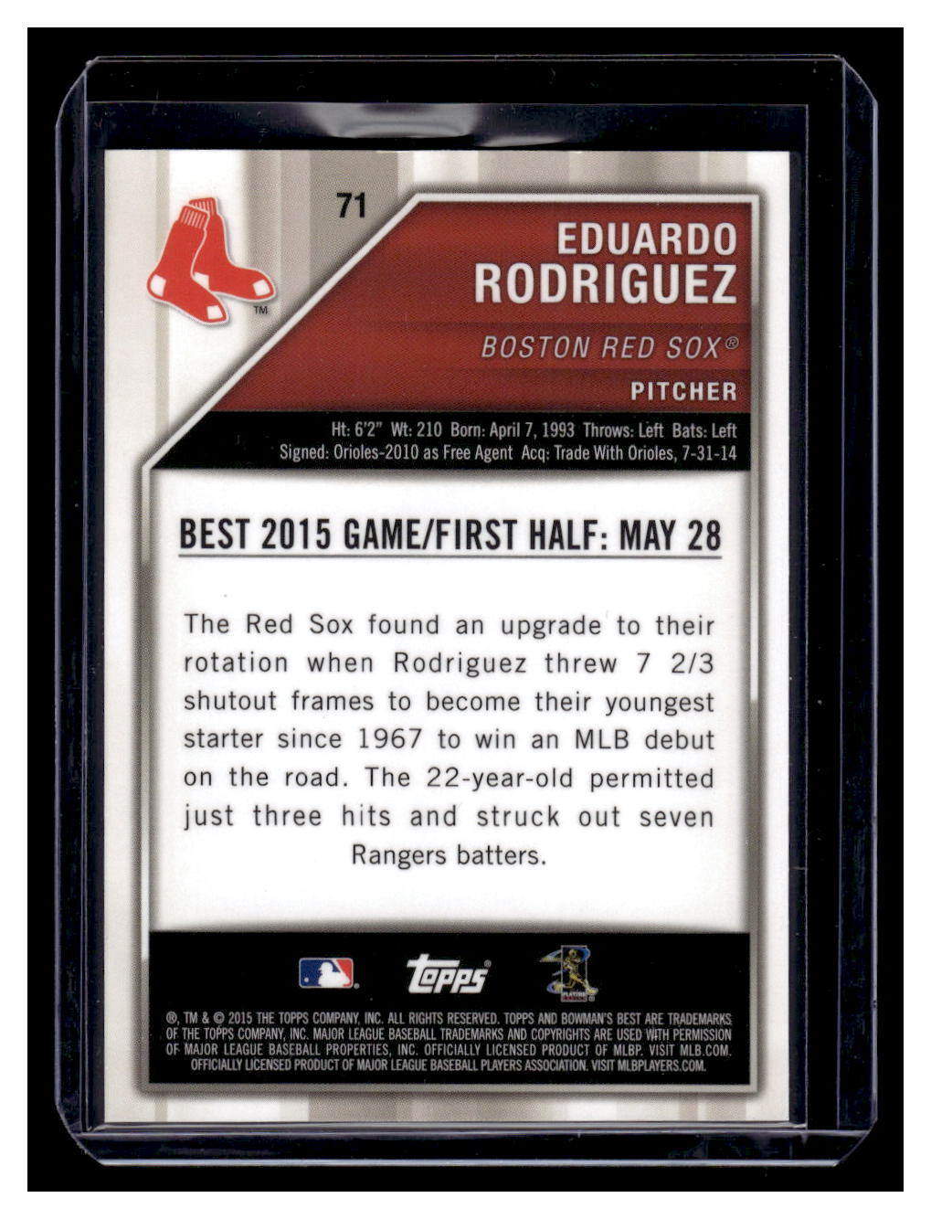 2016 Bowman's Best "Blue Refractor" #17 Eduardo Rodriguez #'d /150 Rookie RC (Red Sox)