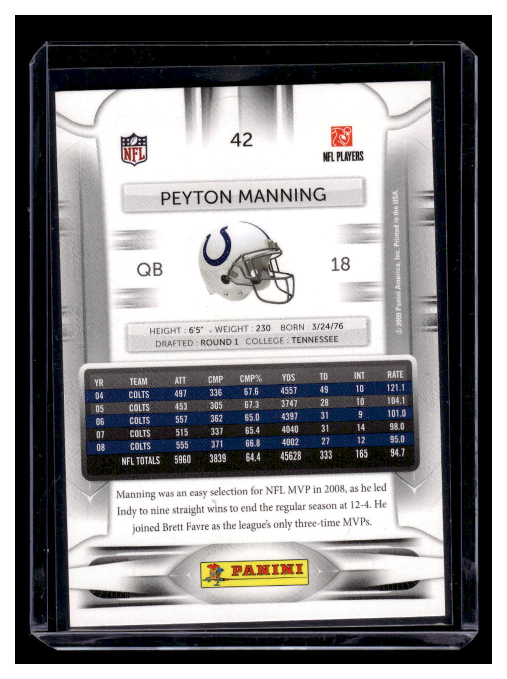 2009 Playoff Prestige #42 Peyton Manning (Indianapolis Colts)