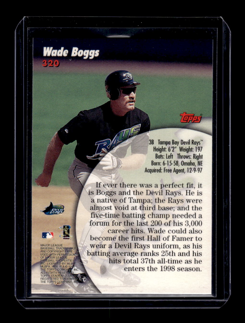 1998 Stadium Club #320 Wade Boggs (Tampa Bay Rays)