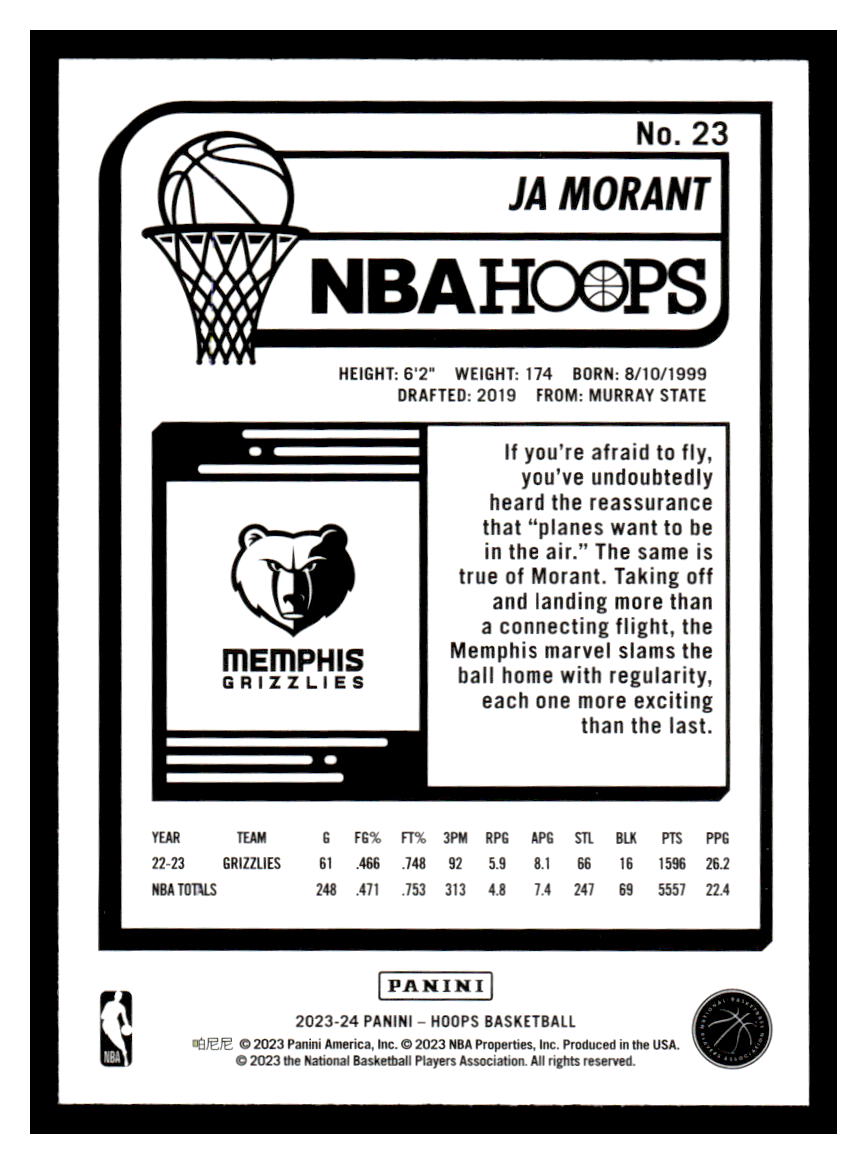 2023-24 NBA Hoops #23 Ja Morant (Memphis Grizzlies)