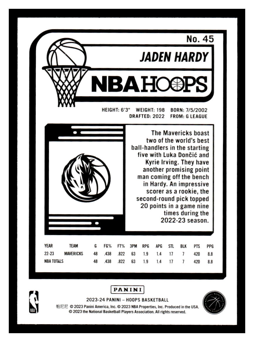 2023-24 NBA Hoops #45 Jaden Hardy (Dallas Mavericks)