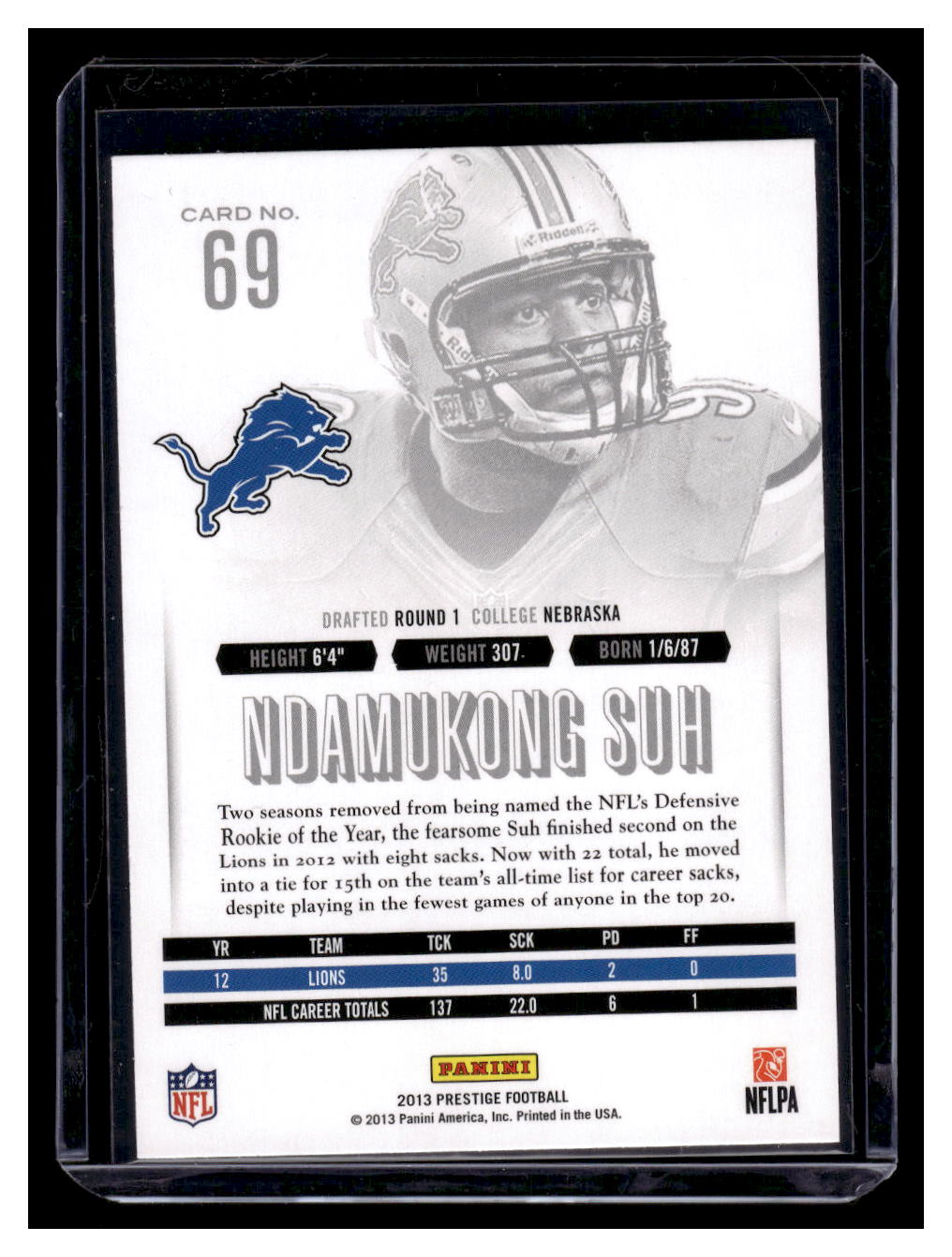 2013 Panini Prestige #69 Ndamukong Suh (Detroit Tigers)