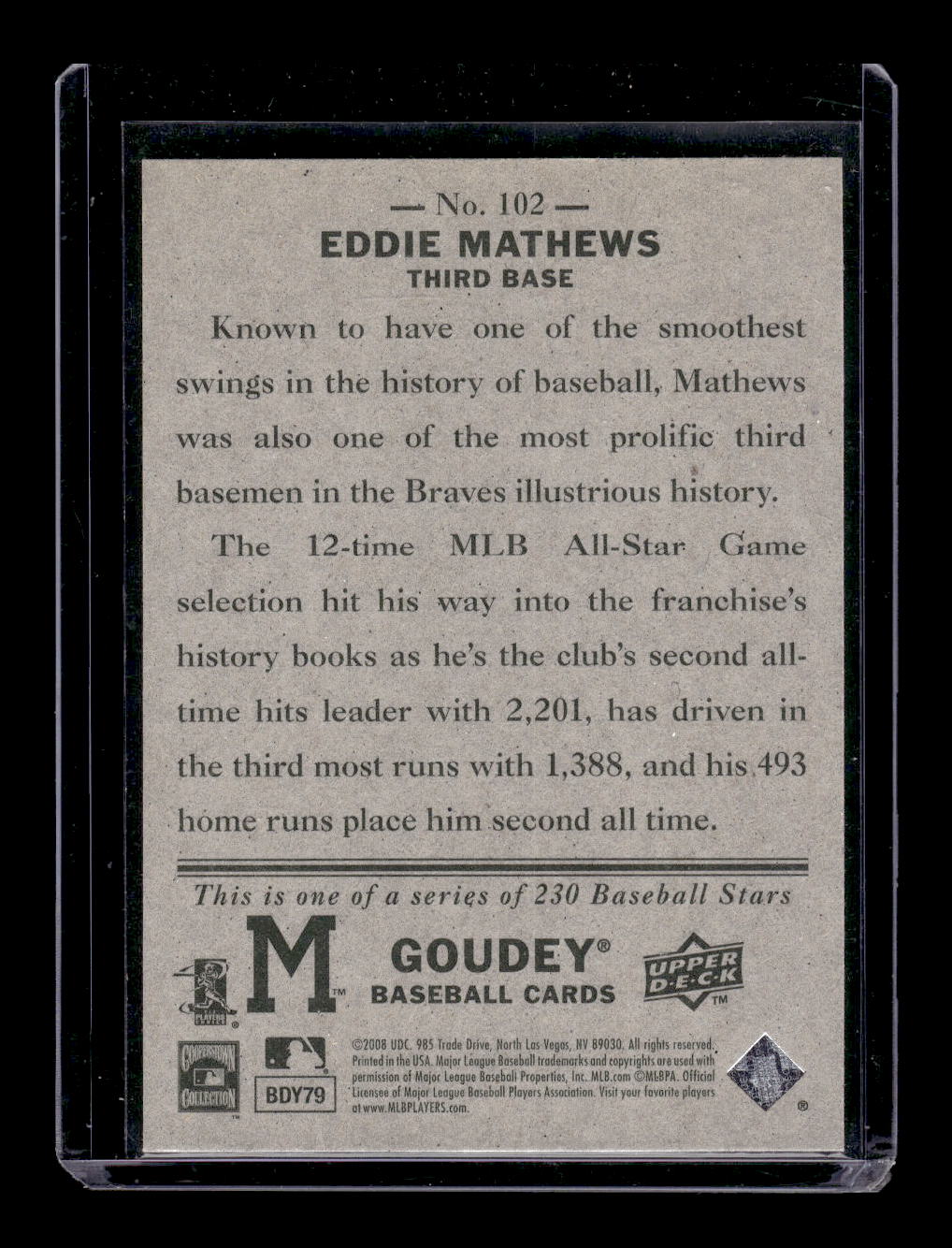 2008 Upper Deck Goudey #102 Eddie Mathews (Milwaukee Braves)