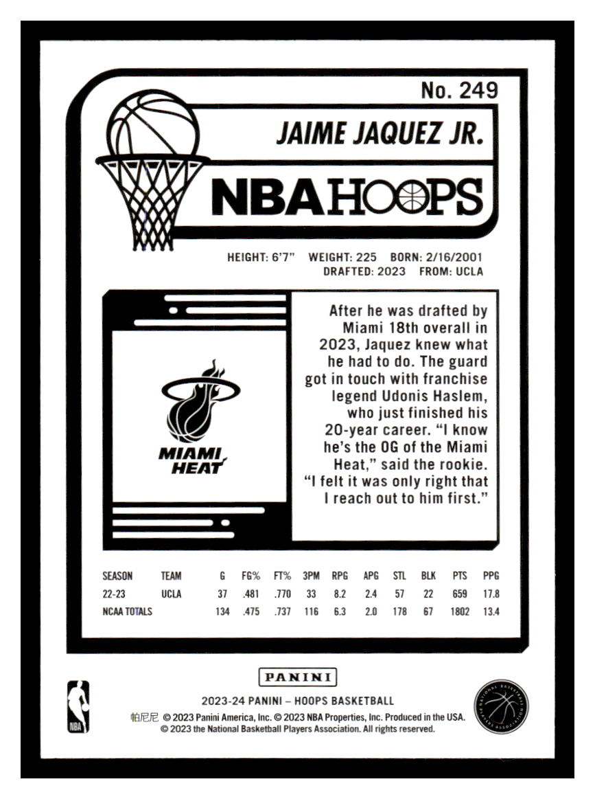 2023-24 NBA Hoops #249 Jamie Jaquez Jr. Rookie RC (Miami Heat)