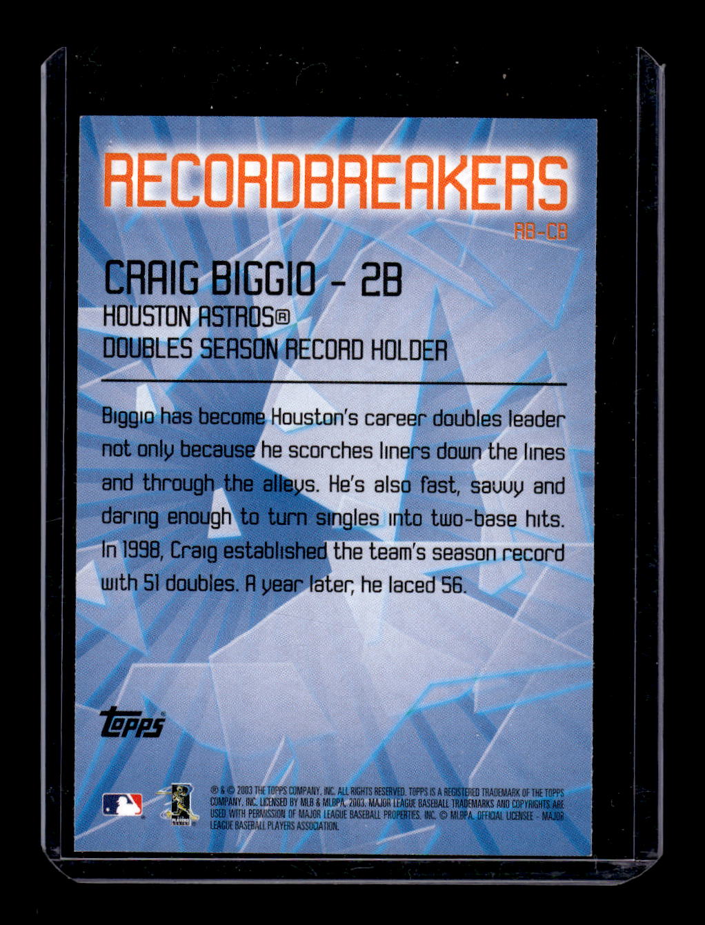 2003 Topps Record Breakers #RB-CB Craig Biggio (Houston Astros)