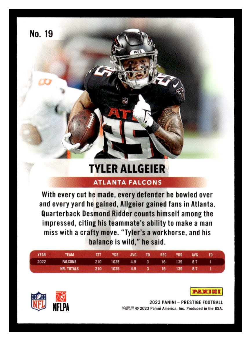 2023 Panini Prestige #19 Tyler Allgeier (Altanta Falcons)