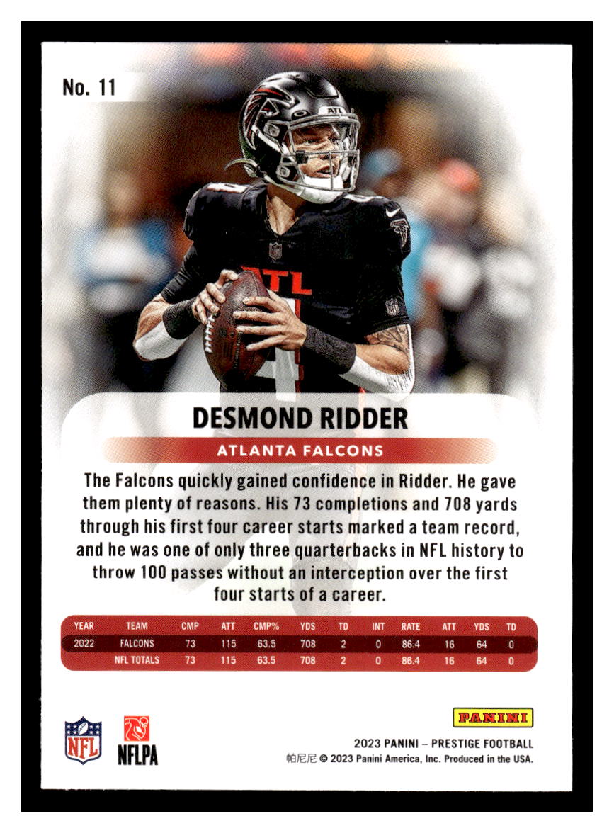 2023 Panini Prestige #11 Desmond Ridder (Atlanta Falcons)