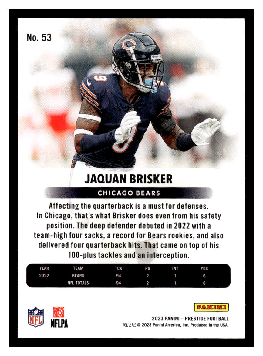 2023 Panini Prestige #53 Jaquan Brisker (Chicago Bears)