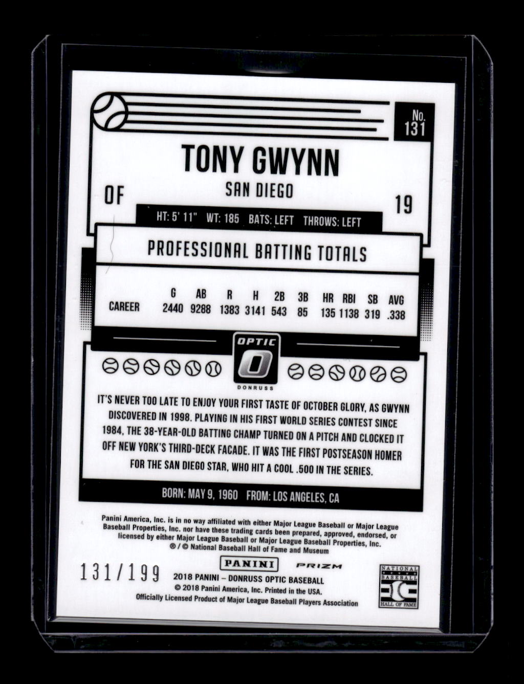 2018 Donruss Optic Bronze #131 Tony Gwynn (San Diego Padres)