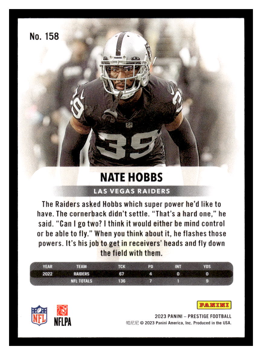 2023 Panini Prestige #158 Nate Hobbs (Las Vegas Raiders)