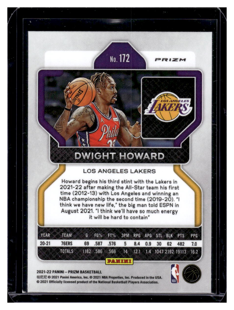 2021-22 Panini Prizm #172 Dwight Howard (Los Angeles Lakers)