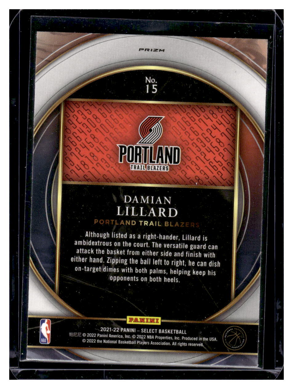 2021-22 Panini Select "Select Numbers" #15 Damian Lillard Red Prizms (Portland Trailblazers)