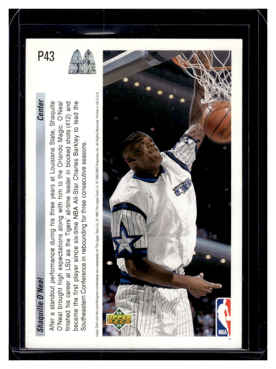 1992 Upper Deck McDonald's #P43 Shaquille O'Neal Rookie RC (Orlando Magic)