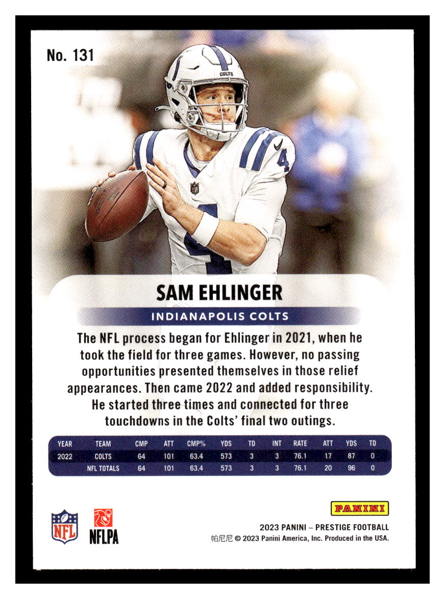 2023 Panini Prestige #131 Sam Ehlinger (Indianapolis Colts)