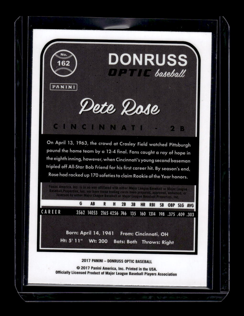 2017 Donruss Optic #162 Pete Rose (Cincinnati Reds)