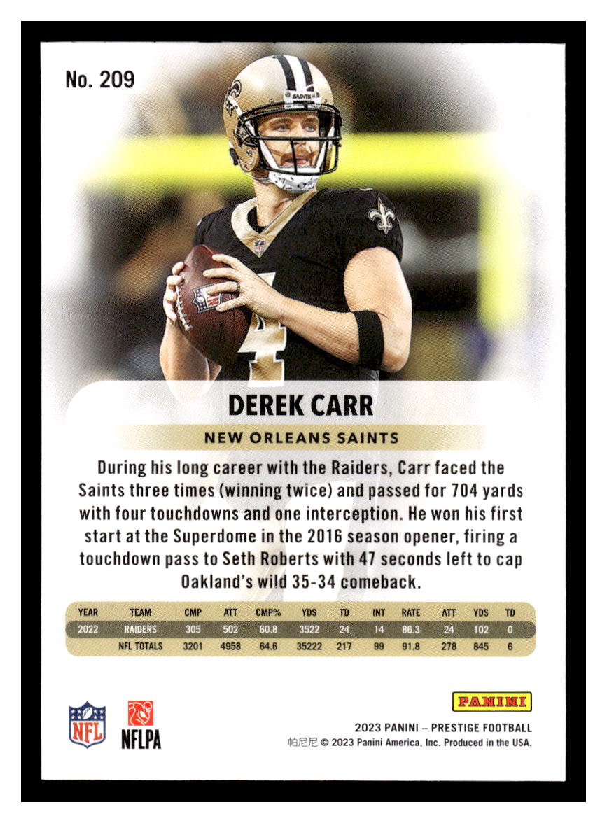 2023 Panini Prestige #209 Derek Carr (New Orleans Saints)