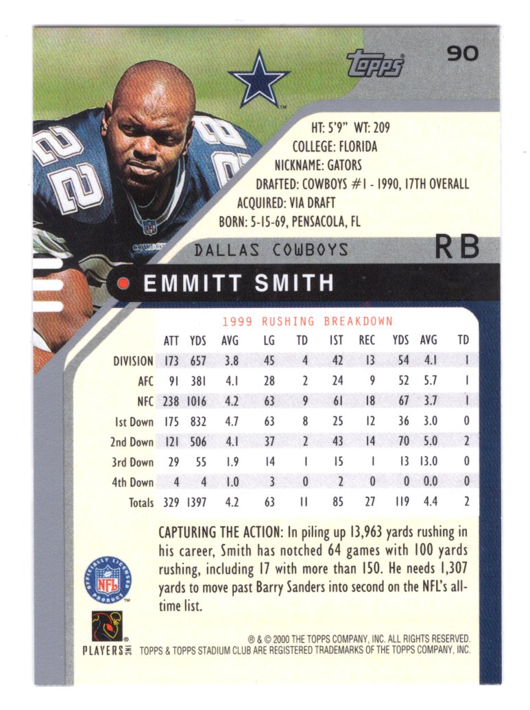 2000 Stadium Club #90 Emmitt Smith