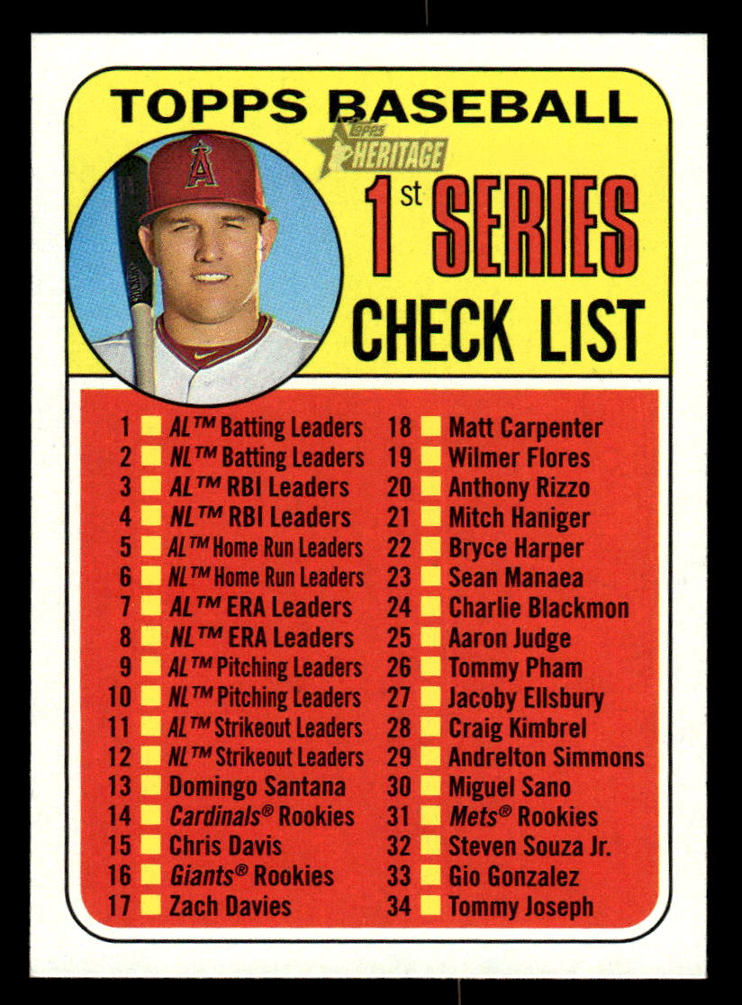 2018 Topps Heritage #57 1st Series Check List 1-86 (Mike Trout) Angels